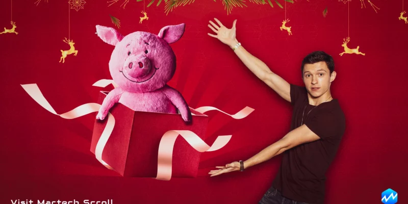 For Marks & Spencerâ€™s Christmas campaign, Tom Holland *far from home* takes on role of Percy Pig